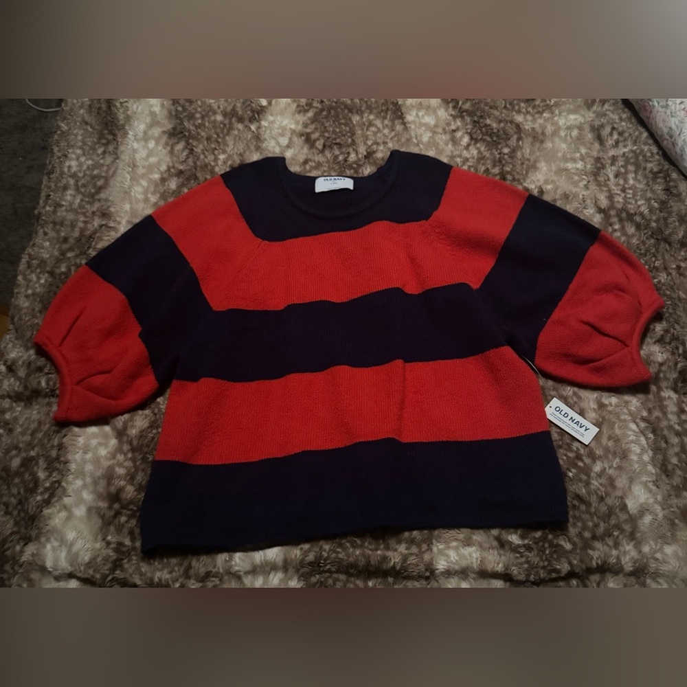 Old Navy Red and Navy Striped Sweater - Picture 2 of 5